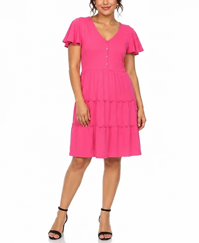 White Mark Women's Ruffle-Sleeve Tiered Dress