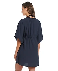 Bleu by Rod Beattie Women's Eyelet Open-Front Swim Cover Up Caftan
