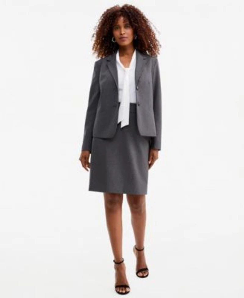 Kasper Womens Washable Notch Collar Two Button Jacket Sleeveless Tie Neck Top Back Zipper Pencil Skirt