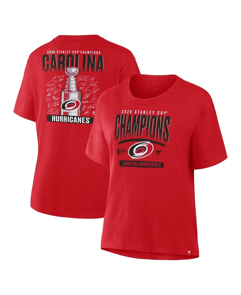 Fanatics Women's Red Carolina Hurricanes 2026 Nhl Stanley Cup Champions Signature Roster T-Shirt