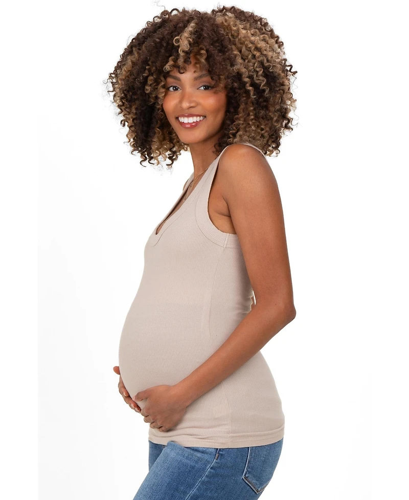 Pinkblush Maternity Beige Ribbed Scoop Neck Tank Top
