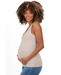 Pinkblush Maternity Beige Ribbed Scoop Neck Tank Top