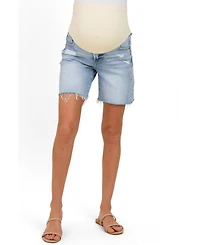 Pinkblush Maternity Light Blue Distressed Frayed Hem Midi Jean Shorts