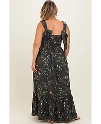 Pinkblush Plus Forest Green Floral Bow Strap Maxi Dress