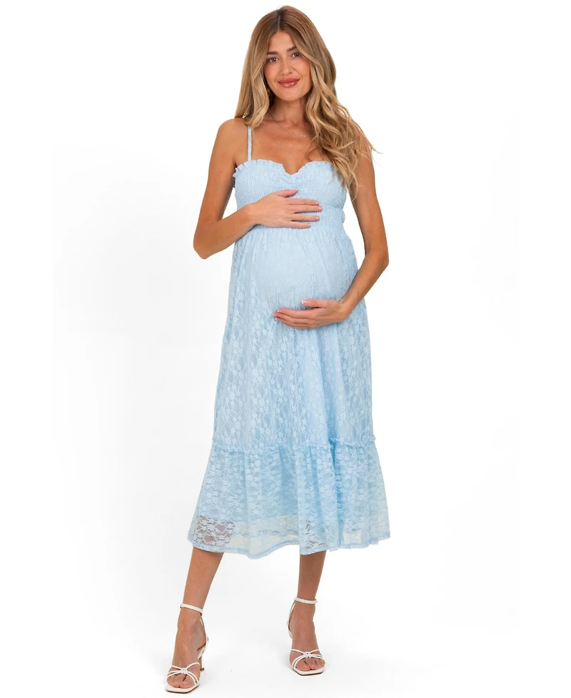 Pinkblush Maternity Light Blue Sleeveless Lace Maxi Dress