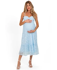 Pinkblush Maternity Light Blue Sleeveless Lace Maxi Dress