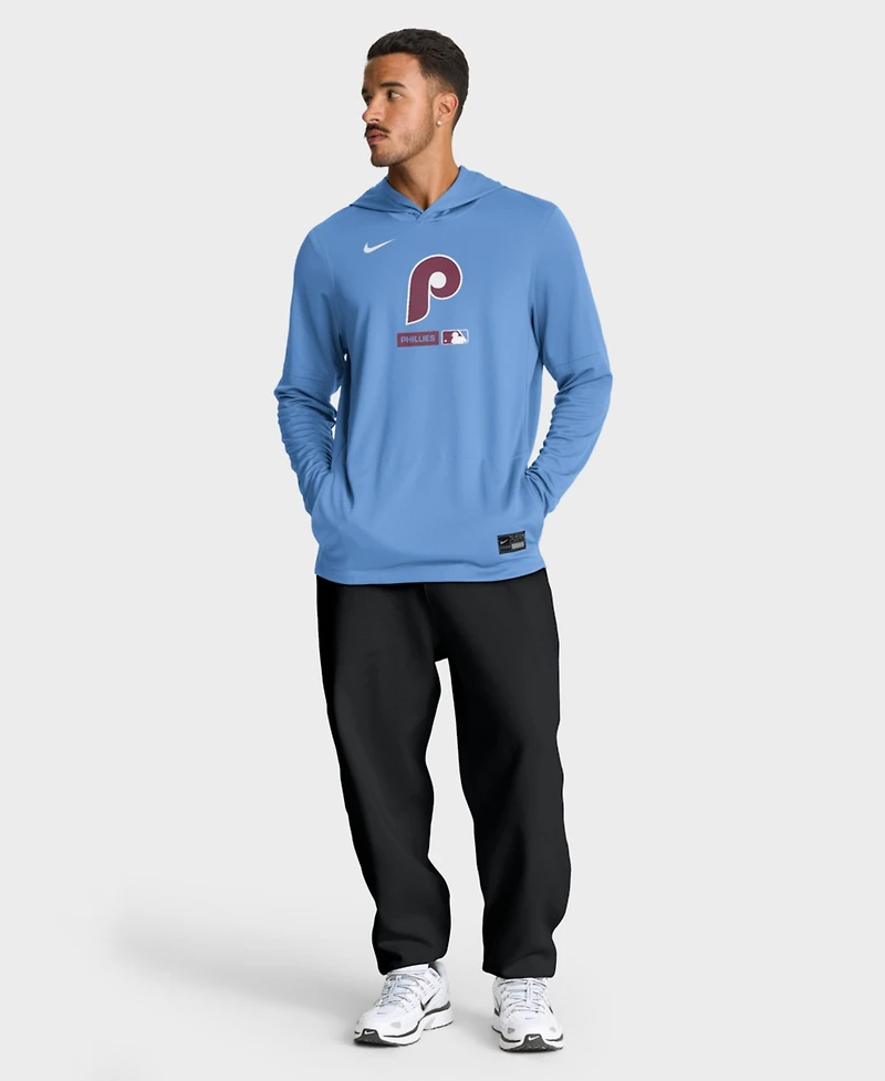 Nike Men's Light Blue Philadelphia Phillies Authentic Collection Dri-fit Long Sleeve Hoodie