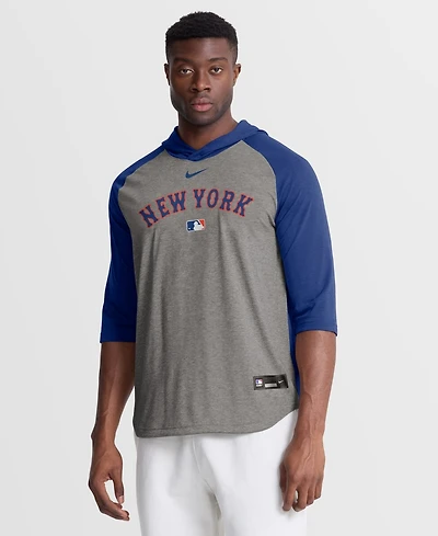 Nike Men's Gray New York Mets Authentic Collection Flux Dri-fit Raglan 3/4-Sleeve Hoodie