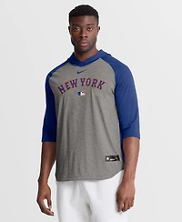 Nike Men's Gray New York Mets Authentic Collection Flux Dri-fit Raglan 3/4-Sleeve Hoodie