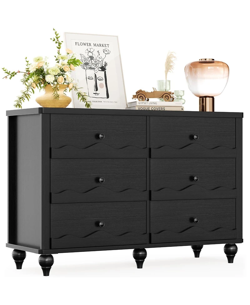Aheaplus 43" Wooden Dresser with 6 Drawer, Closet Storage Cabinet