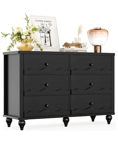 Aheaplus 43" Wooden Dresser with 6 Drawer, Closet Storage Cabinet