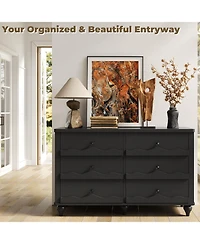 Aheaplus 43" Wooden Dresser with 6 Drawer, Closet Storage Cabinet