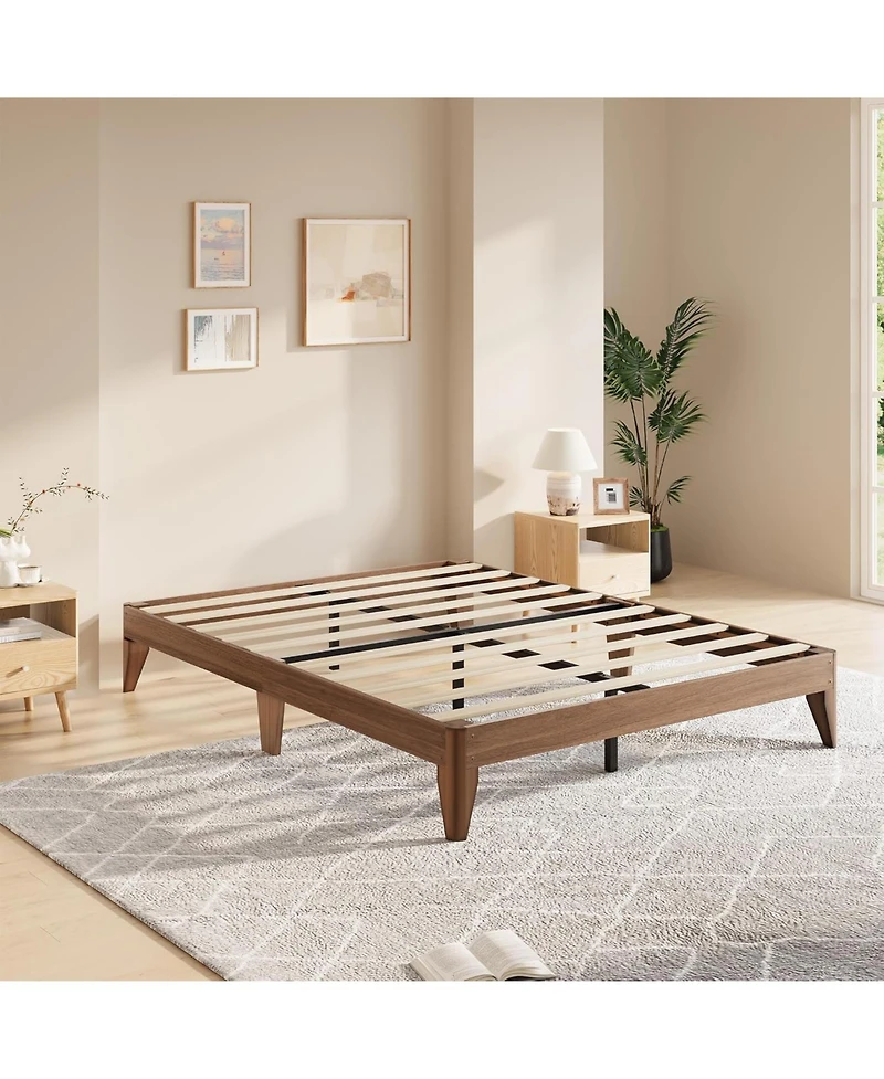 gaomon Wood Platform Bed Frame, Solid Wooden Legs and Wooden Slats Support, Sturdy Metal Central Structure, No Box Spring Needed
