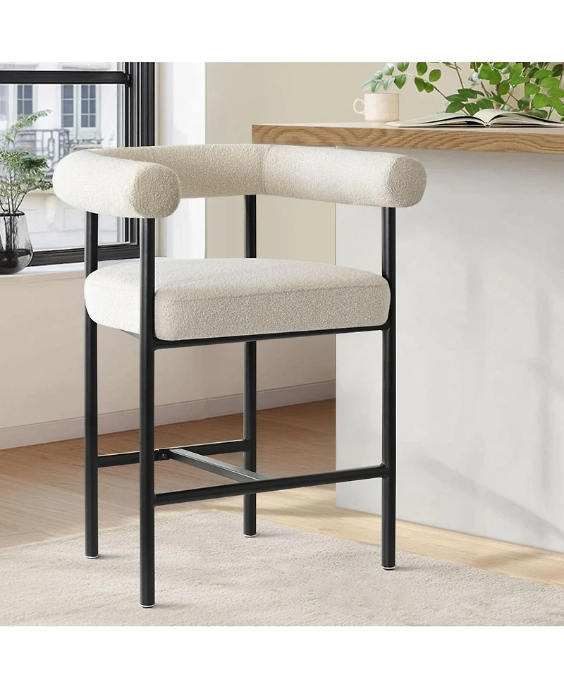 Maison Boucle 24" Boucle Upholstered Counter Height Bar Stools with Arms, Set of 3