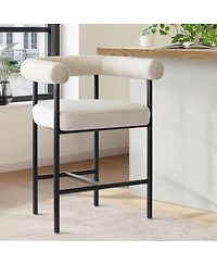 Maison Boucle 24" Boucle Upholstered Counter Height Bar Stools with Arms, Set of 3
