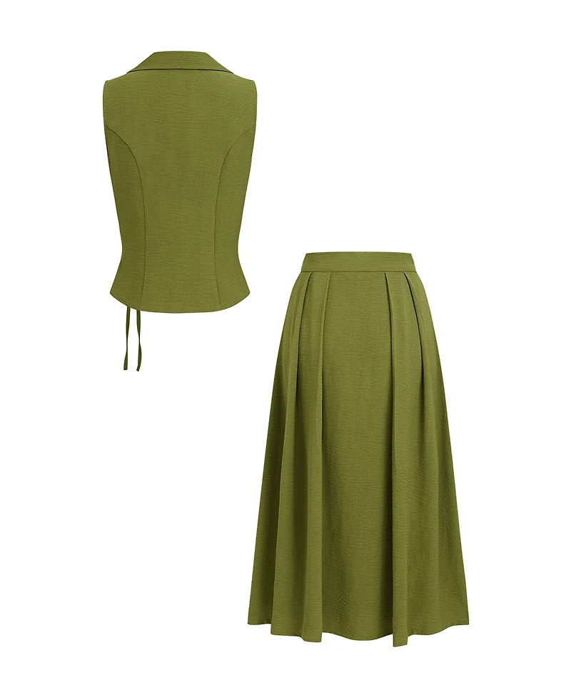 Cupshe Women's Collared Tied Front Skirt Set