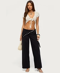 Edikted Women's Button Foldover Low Rise Baggy Jeans