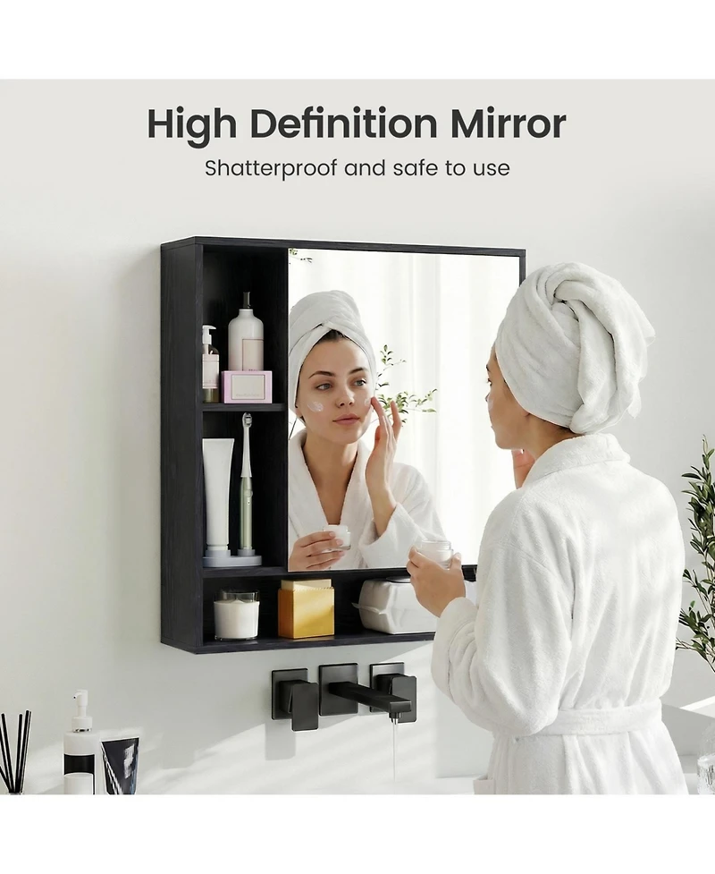 Volenca Wall-Mounted Bathroom Mirror Cabinet with Lower and Side Shelves, 21-in W