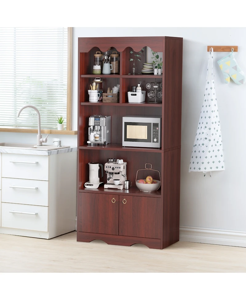 homfan Modern Wave Top Bookcase, Wood and Melamine Board Storage Cabinet with Gold Handles, 6-Cube Organizer Easy Assembly for Home Office
