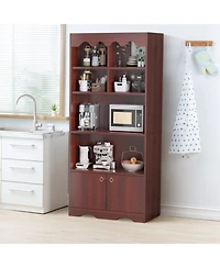 homfan Modern Wave Top Bookcase, Wood and Melamine Board Storage Cabinet with Gold Handles, 6-Cube Organizer Easy Assembly for Home Office