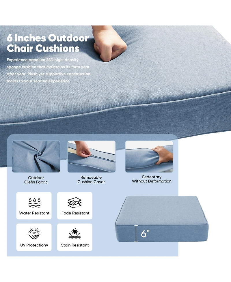 Pocassy Outdoor Deep Seat Cushion Set with 6-inch Thick, 22x24 Inch Water-Resistant and Fade-Resistant Chair Cushions of 3