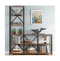 Slickblue Industrial Corner Bookcase with 9 Open Ladder Shelves
