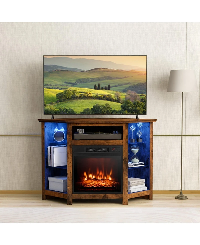 Gouun Fireplace Corner Tv Stand 50in Led Lights App Control Electric
