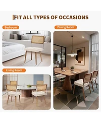 homfan Set of 4/6 Dining Chairs, Linen Upholstered Rattan Chairs with Cane Backrest and Wood Legs for Room or Kitchen