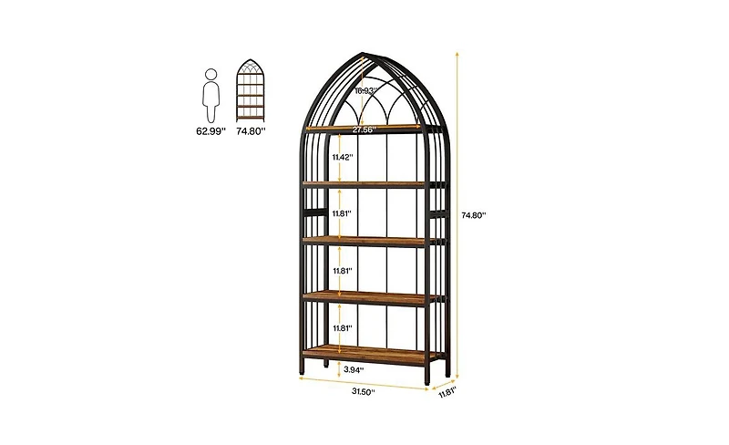 Slickblue Industrial 5-Tier Wooden Bookcase for Home or Office