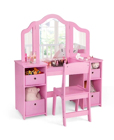 Gouun Kids Vanity Table and Chair Set with 3 Removable Mirrors