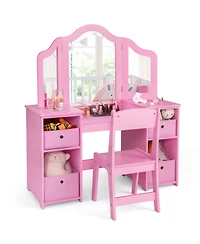 Gouun Kids Vanity Table and Chair Set with 3 Removable Mirrors