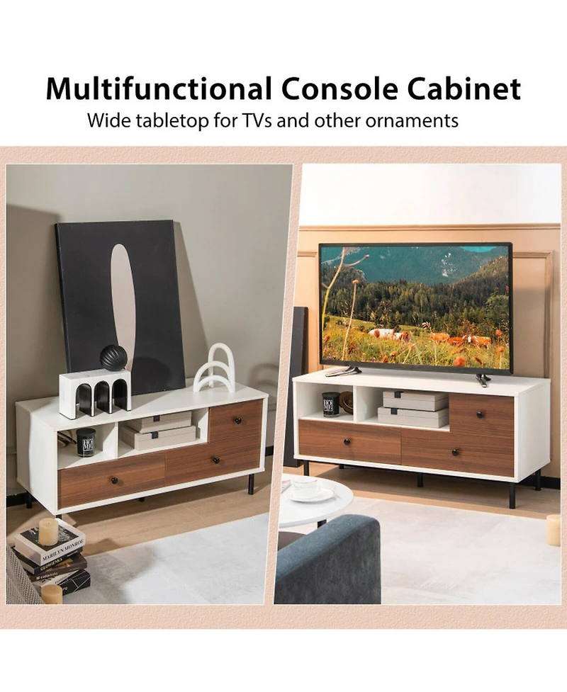Gouun Mid-Century Tv Stand with 2 Cubbies and 3 Drawers for 50 in TVs