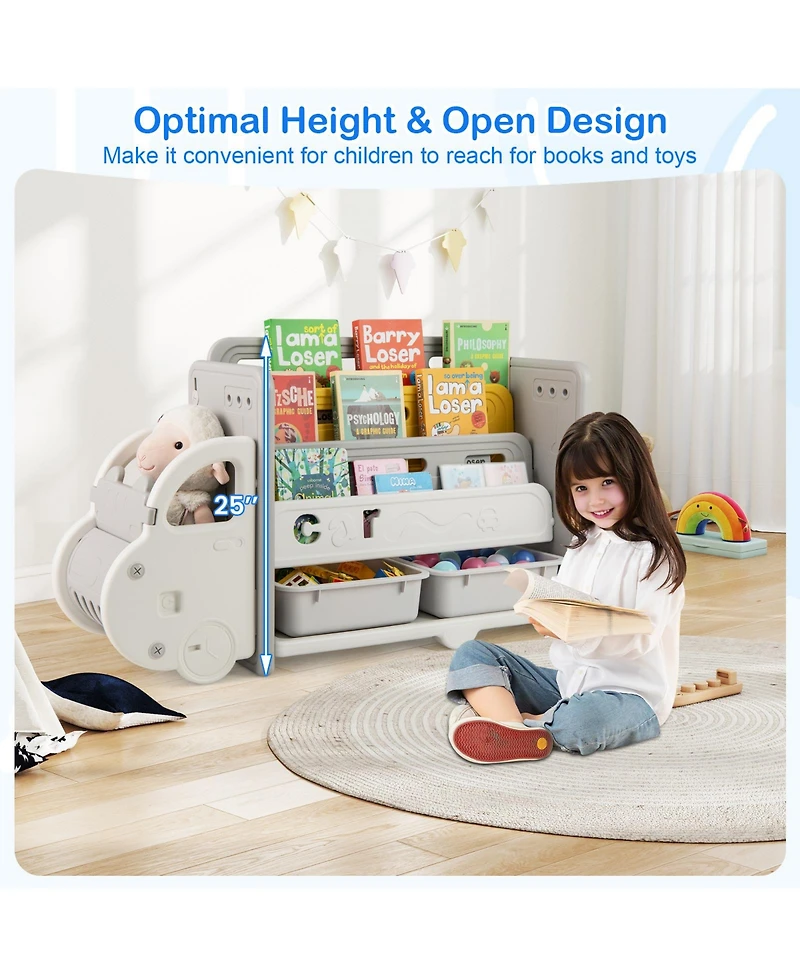 Slickblue Kids Car-Themed Bookshelf with Toy Storage
