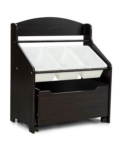 Slickblue Kids Storage Cabinet with Plastic Bins and Rolling Toy Box