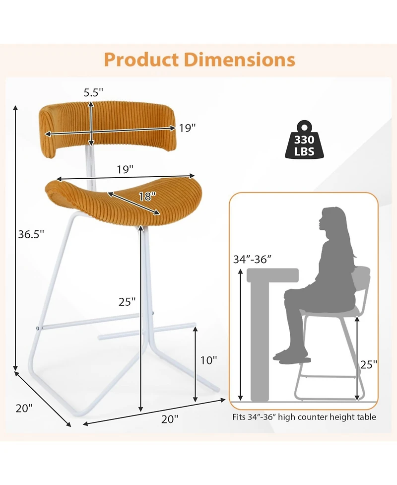 Slickblue Set of 2 25 Inch Counter Height Bar Stools Armless with Footrest