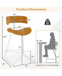 Slickblue Set of 2 25 Inch Counter Height Bar Stools Armless with Footrest