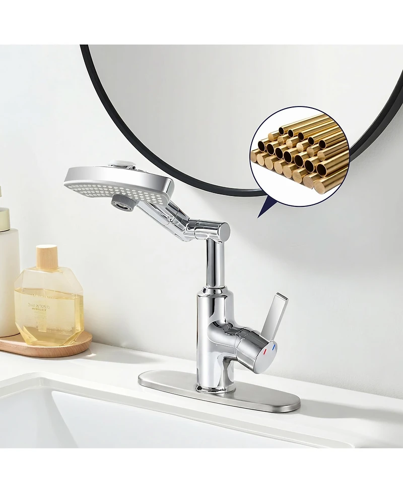 Phying 3 Water Modes Bathroom Vanity Faucet 360 Degree Rotating Spout Single Handle Faucet with Led Temperature Digital Display Screen for Bathroom
