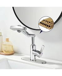 Phying 3 Water Modes Bathroom Vanity Faucet 360 Degree Rotating Spout Single Handle Faucet with Led Temperature Digital Display Screen for Bathroom