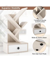 Gouun 5-Tier Tree-Shaped Bookcase with Bottom Drawer and Wide Stable Base