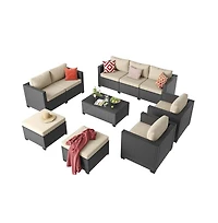 Aoxun Outdoor Patio Rattan Furniture Set with Steel Frame Waterproof Cushions and Free Covers