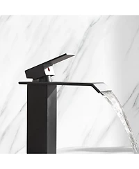 Phying Waterfall Spout Bathroom Faucet Single Handle Modern Vanity Sink Faucet Single Hole Minimalist Basin Faucet for Bathroom Home Decoration