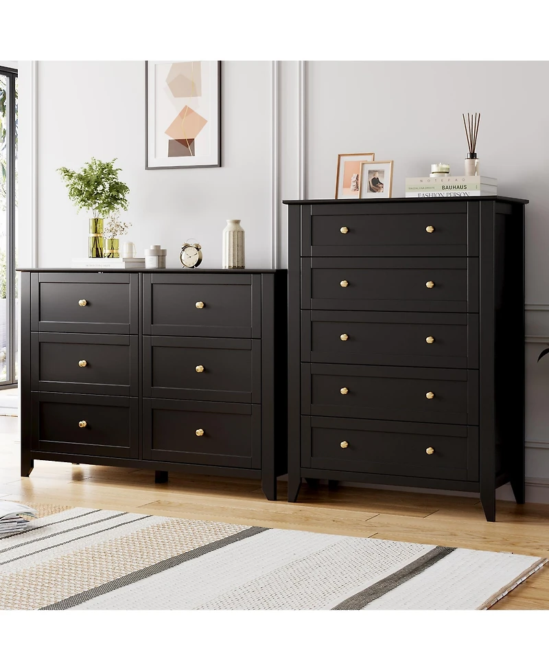 homfan 6-Drawer Modern Dresser, Anti-tip Stable Mdf Storage Chest for Bedroom Living Room Home Organization