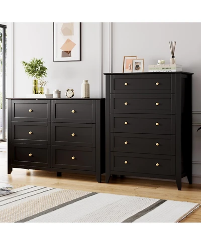 homfan 6-Drawer Modern Dresser, Anti-tip Stable Mdf Storage Chest for Bedroom Living Room Home Organization