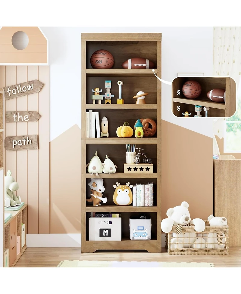 homfan Versatile File Organizer – Rustic Wooden Cabinet with Adjustable Shelf, 2-Tier Tall Bookcase for Home Office and Living Room