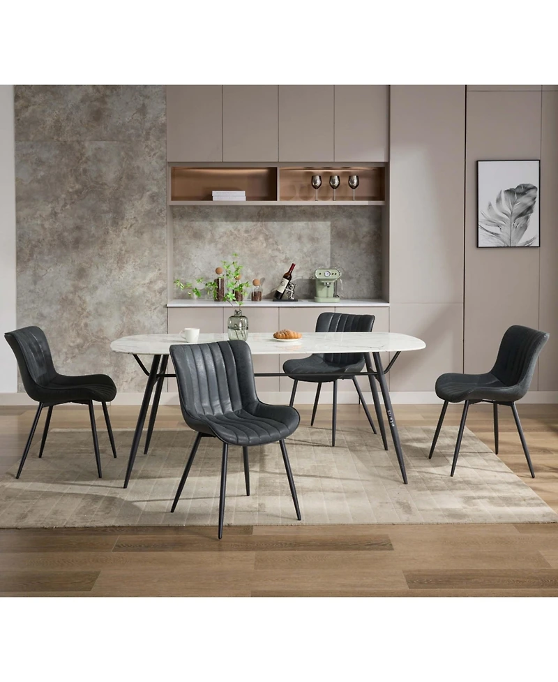 homfan Set of 2 Mid-Century Modern Dining Chairs, Faux Leather Upholstered Seat, Armless, Backrest, Black Metal Legs, for Dining Room
