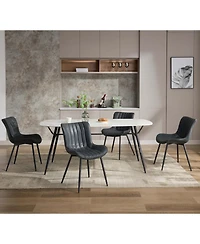 homfan Set of 2 Mid-Century Modern Dining Chairs, Faux Leather Upholstered Seat, Armless, Backrest, Black Metal Legs, for Dining Room