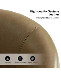 Hulala Home Amiir 30.5'' Wide Genuine Leather Swivel Barrel Chair with Solid Wood Base