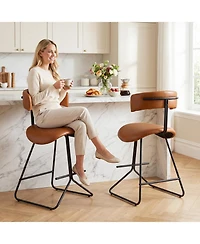 Slickblue Set of 2 25 Inch Upholstered Counter Height Stools Faux Leather Chairs