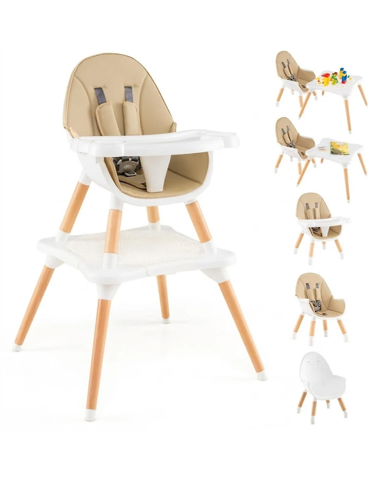 Gouun Toddler 5 in 1 Wooden Convertible High Chair with Detachable Tray and Cup Holder