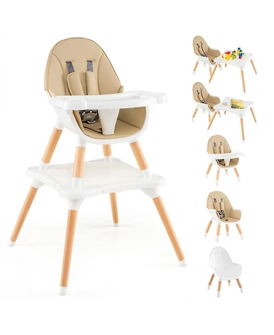 Gouun Toddler 5 in 1 Wooden Convertible High Chair with Detachable Tray and Cup Holder